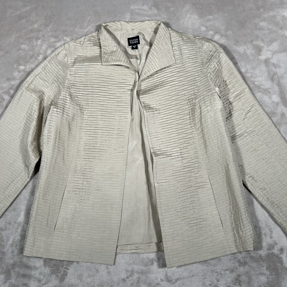 EILEEN FISHER Cardigan Jacket Woman S Gold Ribbed 100% Silk Open Front Drape New - Picture 2 of 15